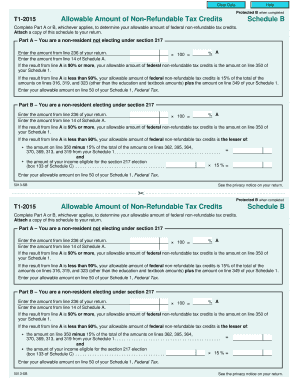 T1-2015 Allowable Amount of Non-Refundable Tax Credits Schedule B