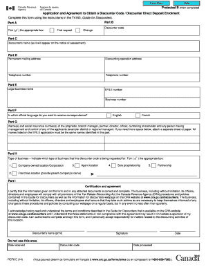Canada Revenue Agency Discounter Direct Deposit Enrolment Form