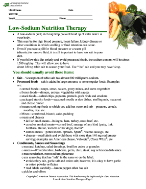 Low-Sodium Nutrition Therapy Form