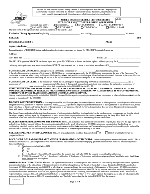 New Jersey Exclusive Right to Sell Listing Agreement
