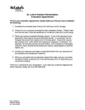 Pediatric Rehabilitation Evaluation Appointment Form