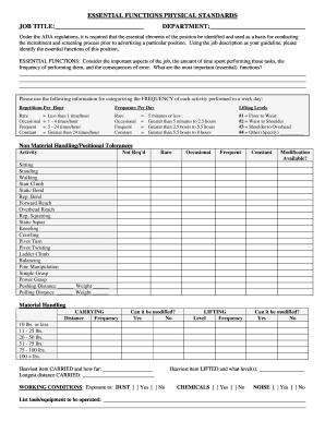 Essential Functions Physical Standards Form