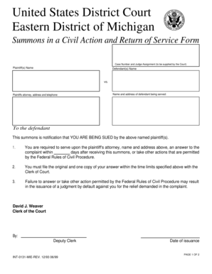 US Federal Civil Action Summons