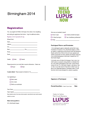 Lupus Foundation Walk Registration Form