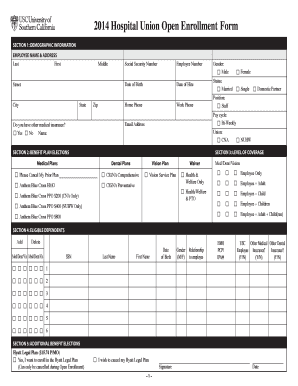 2014 Hospital Union Open Enrollment Form