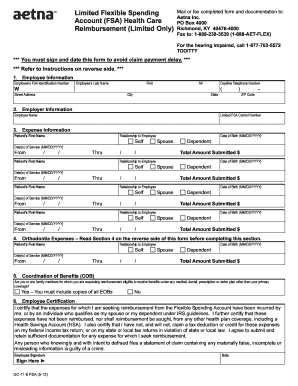 Aetna Limited FSA Health Care Reimbursement Form