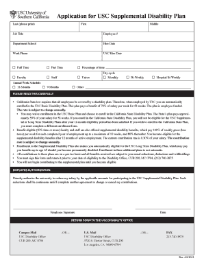 USC Supplemental Disability Plan Application