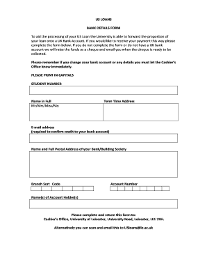 US Loans Bank Details Form