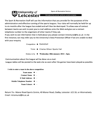 Sports League Application Form