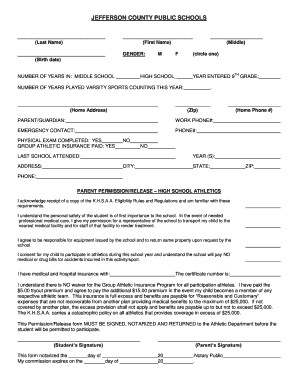 High School Athletics Permission Release Form