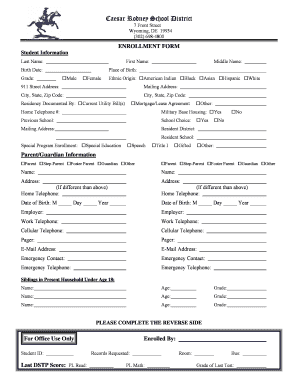 Caesar Rodney School District Enrollment Form