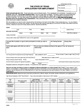 Texas State Employment Application Form