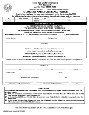 Texas Real Estate Commission Change of Name Form