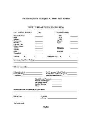 Pupil's Health Examination Form