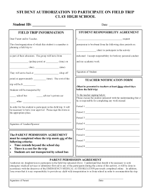 Student Field Trip Authorization Form