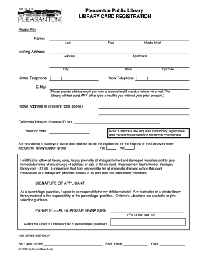 Pleasanton Public Library Card Registration