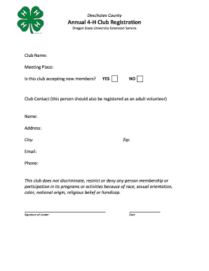 Oregon 4-H Club Registration Form