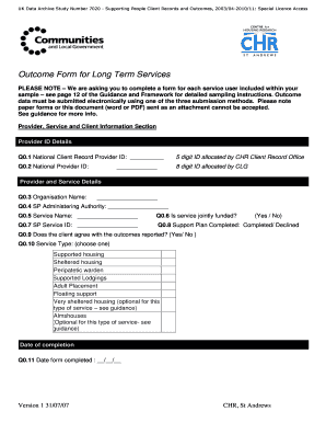 UK Data Archive Study Number 7020 - Supporting People Client Records and Outcomes Form