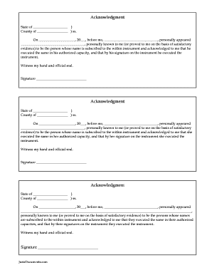 Notary Acknowledgment Form