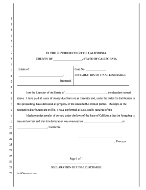 California Declaration of Final Discharge