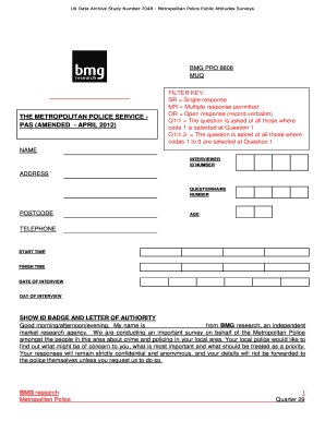 Metropolitan Police Public Attitudes Survey Questionnaire