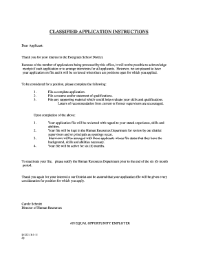 Evergreen School District Classified Application Form
