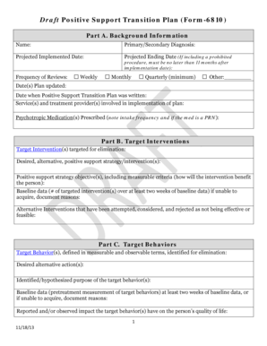 Positive Support Transition Plan Form 6810