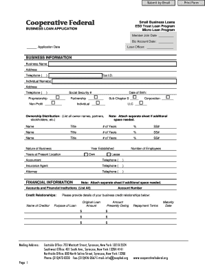 Cooperative Federal Small Business Loan Application