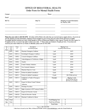 Mental Health Forms Order Form