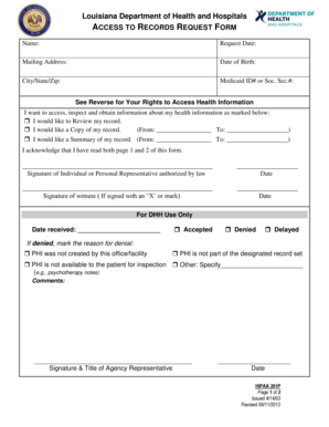 Louisiana Health Records Access Request Form