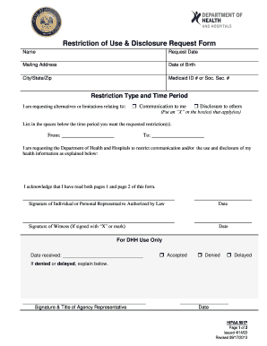 HIPAA Restriction of Use & Disclosure Request Form