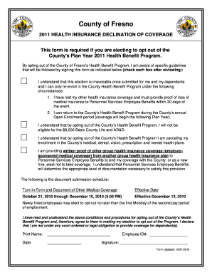 Fresno County Health Insurance Declination Form