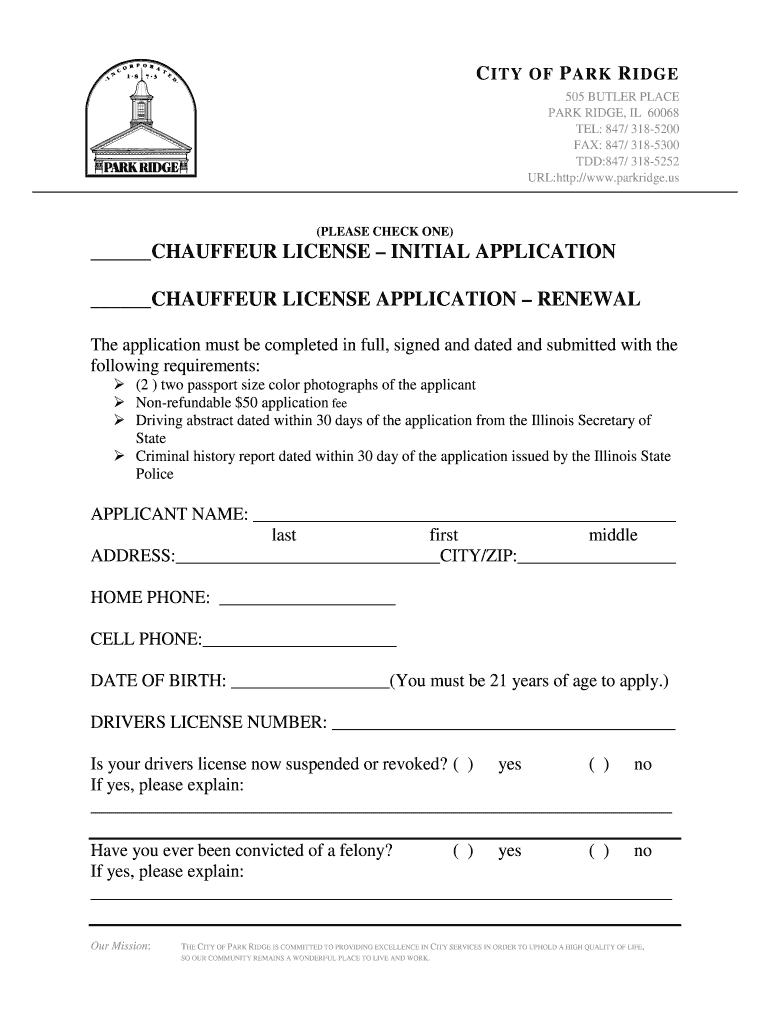 Chauffeur License Application Preview on Page 1