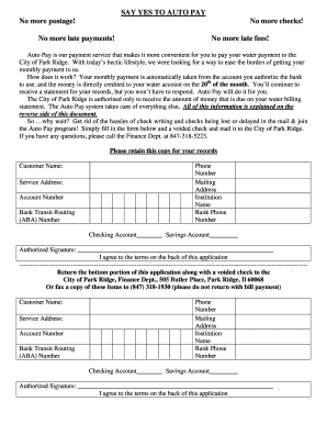 City of Park Ridge Auto Pay Application