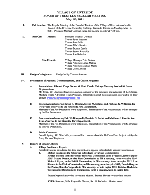 Roll Call: Present: Also Present: President Michael Gorman Trustee Jean Sussman Trustee Ben Sells Tr