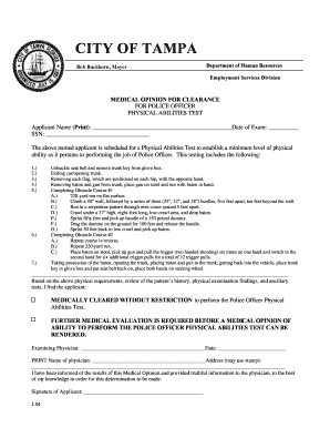 TPD Medical Clearance Form - City of Tampa - tampagov