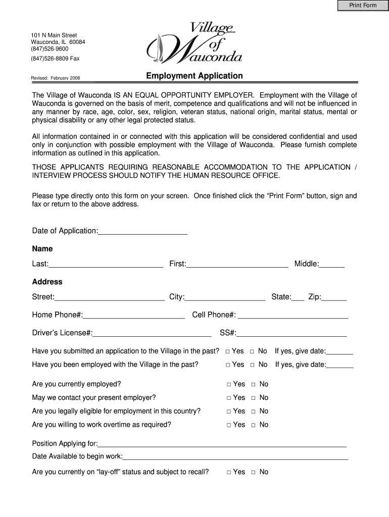 Employment Application Preview on Page 1