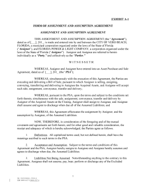 EXHIBIT A-1 FORM OF ASSIGNMENT AND ASSUMPTION AGREEMENT ASSIGNMENT AND ASSUMPTION AGREEMENT THIS ASSIGNMENT AND ASSUMPTION AGREEMENT (the Agreement ), dated as of , 201 , is made and entered into by and between the CITY OF VERO BEACH,