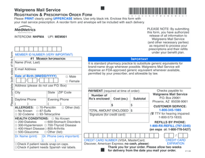 Walgreens Mail Service Registration & Prescription Order Form