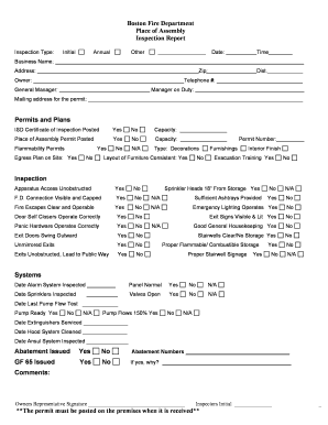 Boston Fire Department Place of Assembly Inspection Report
