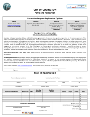 Covington Parks and Recreation Hold Harmless Agreement