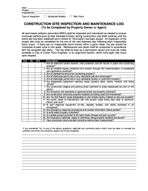 Construction Site Inspection and Maintenance Log
