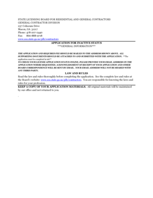 Georgia Contractor Inactive Status Application