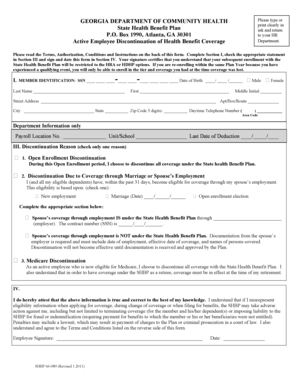 Georgia Active Employee Discontinuation of Health Benefit Coverage