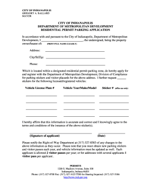City of Indianapolis Residential Permit Parking Application