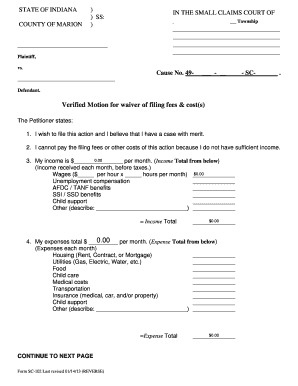 Indiana Small Claims Court Fee Waiver Form
