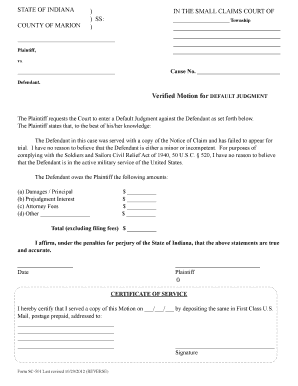 Indiana Default Judgment Motion