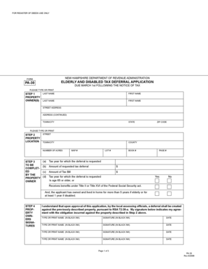 New Hampshire Elderly and Disabled Tax Deferral Application