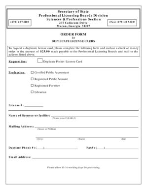 Duplicate License Card Order Form