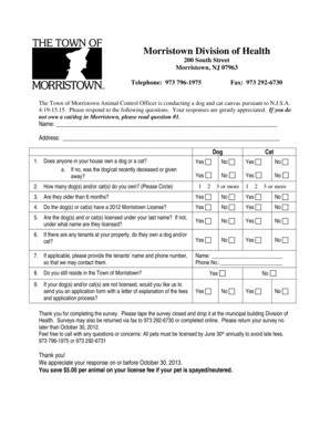 Morristown Pet License Survey Form